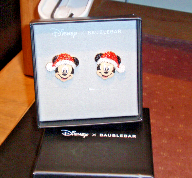 NEW in Box Disney Baublebar Mickey Mouse Santa Hat Christmas Holiday Earrings