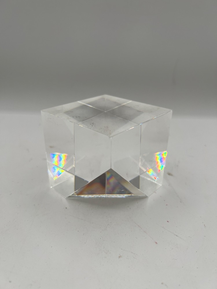Vtg Stuben Crystal Sun Cube Paperweight