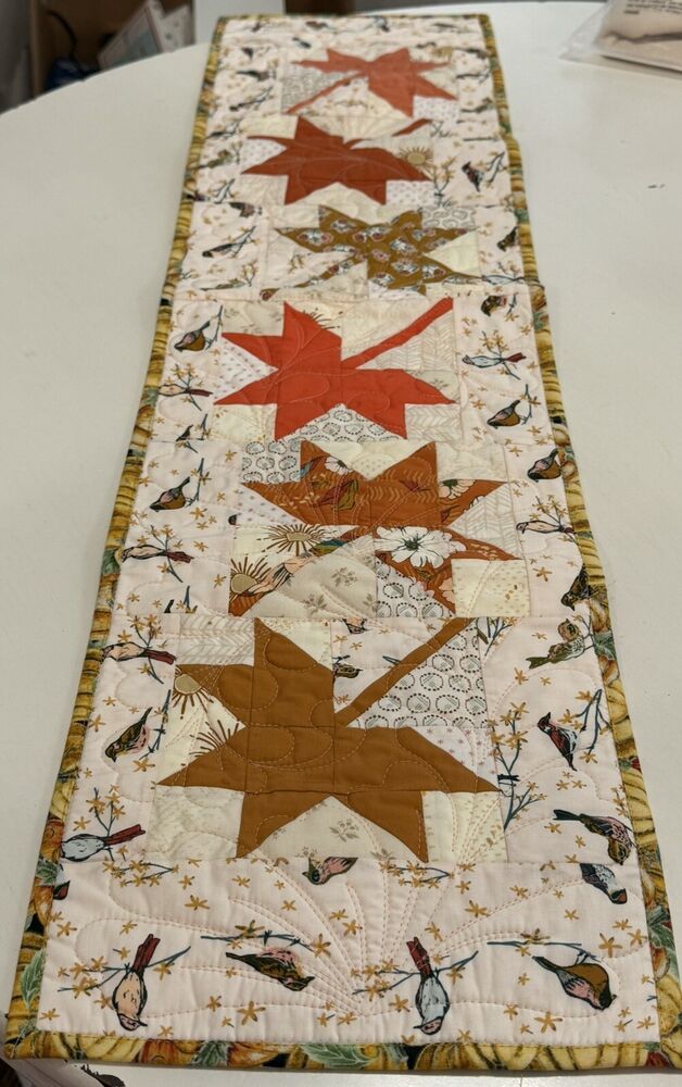 Thanksgiving, fall, Mapleleaf, birds table runner HandMade 42.5”x10.5” Cotton