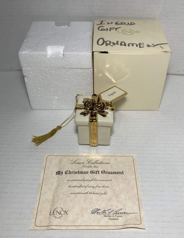 Lenox Ingrid Christmas Gift Box Ornament Accented With 24k Gold Fine China