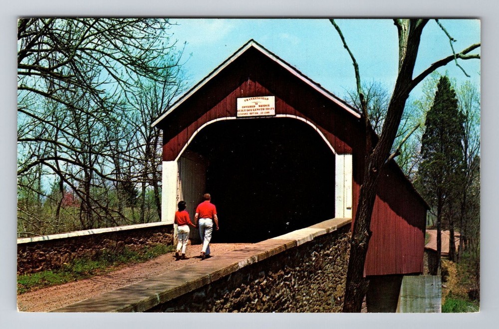 Bucks County PA-Pennsylvania Frankenfield Covered Bridge Vintage Postcard