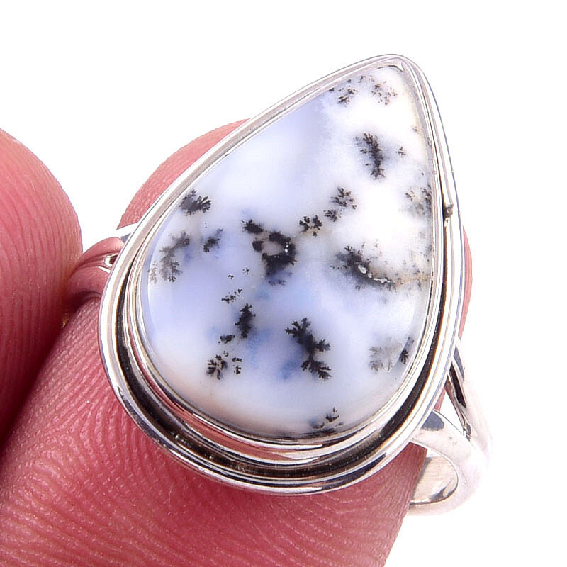 Natural Dendrite Opal Gemstone Handmade 925 Solid Sterling Silver Ring S.8