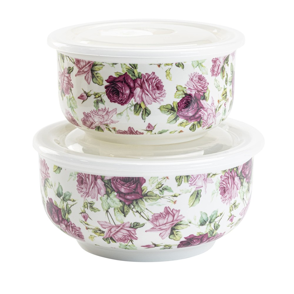 Grace Pantry Porcelain Storage Bowls With Vented Lids, Large and Medium 2-Pie...