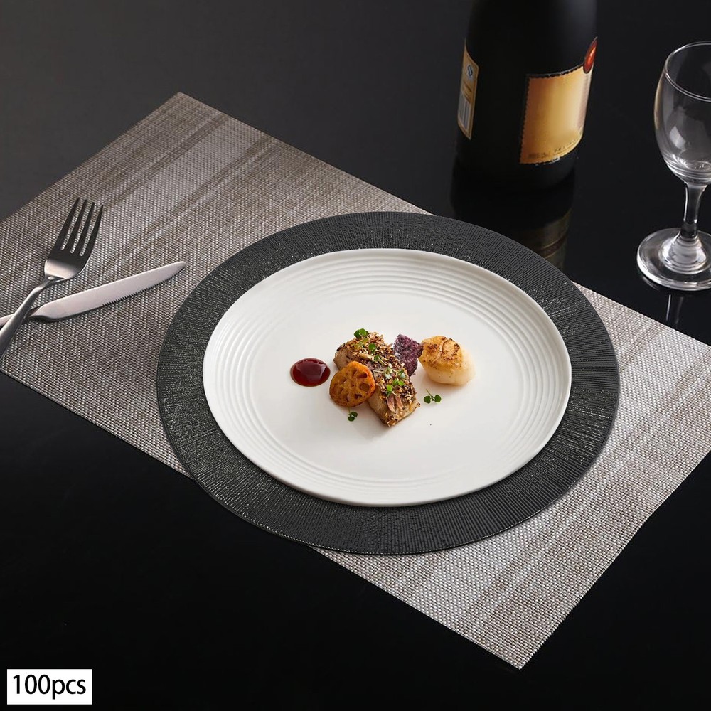 100Pcs Round Chargers Plates Bulk Charger Plates Set Round Dinner Plate Black