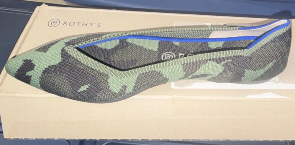 Rothy’s Knit Flats Green Black Camouflage Pointed Toe Slip On Comfort Women's
