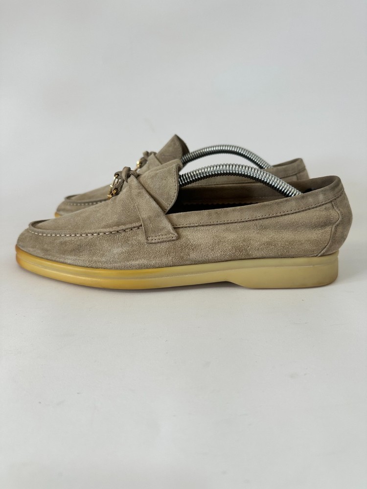 Loro Piana Beige Suede Summer Charms Walk Loafers Size 37 EU/ 7 US/ 4 UK