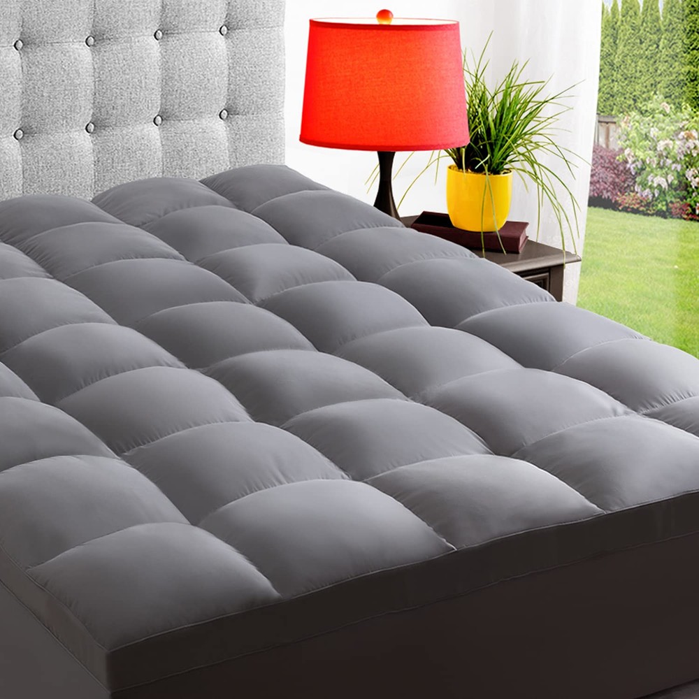 ELEMUSE Queen Grey Mattress Topper for Back Pain, Extra Thick Mattress pad Co...