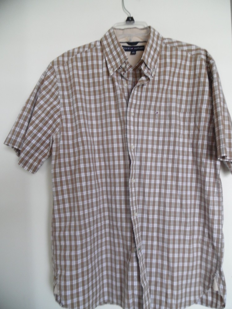 Tommy Hilfiger Brown Plaid Dress Casual Shirt for Men Size L