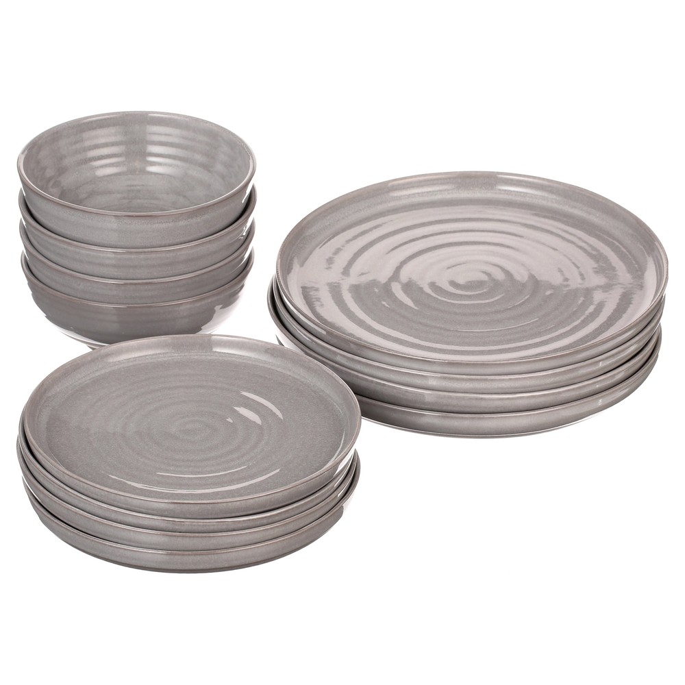 Better Homes Gardens Collins Grey Stoneware 12-Piece Dinnerware Set  
