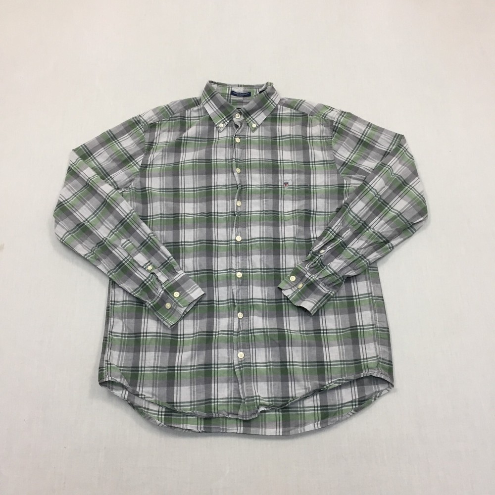 Gant Shirt Mens Large Button Up Long Sleeve Green Grey Heather Broadcloth (L)
