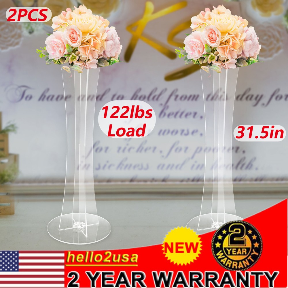 2PCS Clear Acrylic Flower Stand Column Vase Centerpieces Wedding Decoration