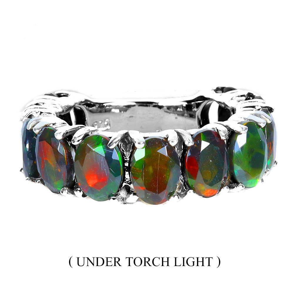 Valentine 925 Silver Ring with 7x5mm Natural Black Opal in Size 9