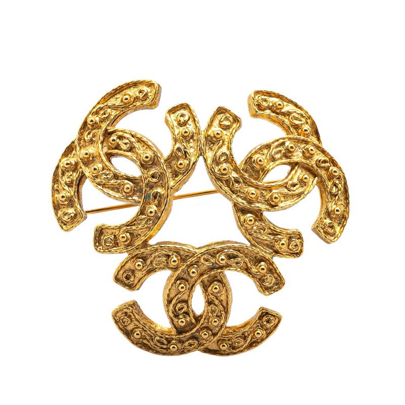 Vintage Chanel Coco Mark Gold Plated Brooch 3881