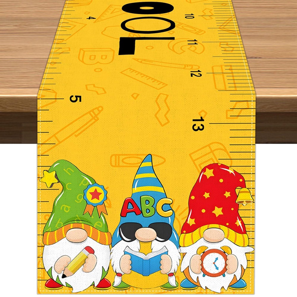 Back to School Gnomes Table Runner Students Kids First Day of School Party De...-image