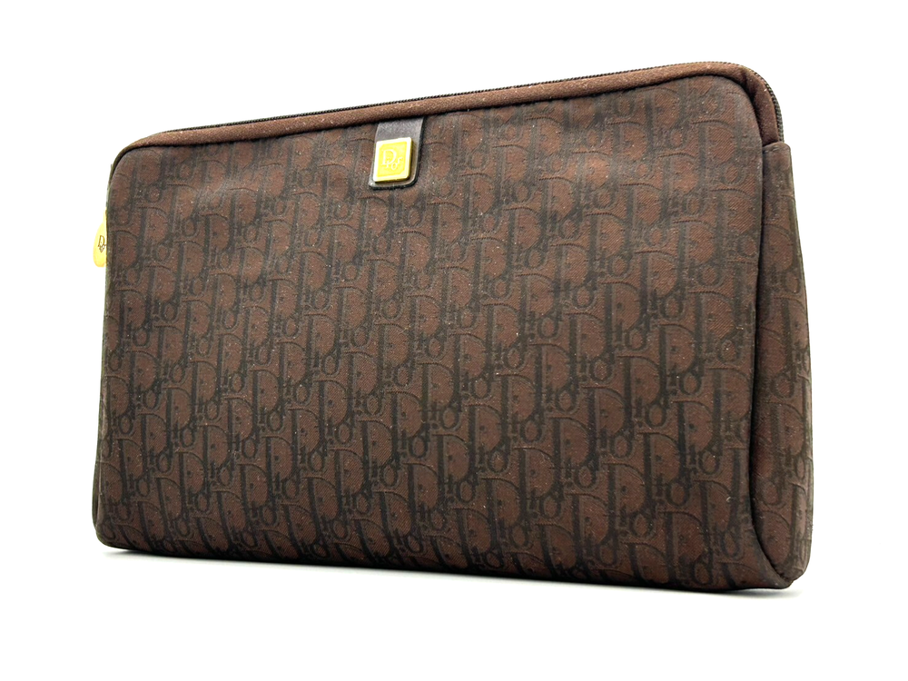 Christian Dior Trotter Canvas Brown Clutch Bag Authentic Pouch Purse
