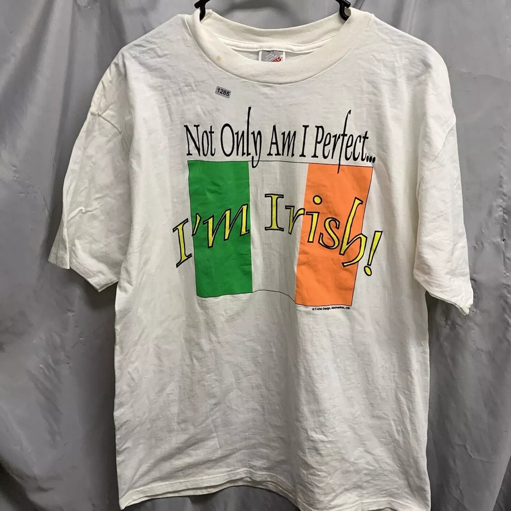 I’m Irish Shirt Adult Extra Large White Short Sleeve Graphic Ireland Flag Men's