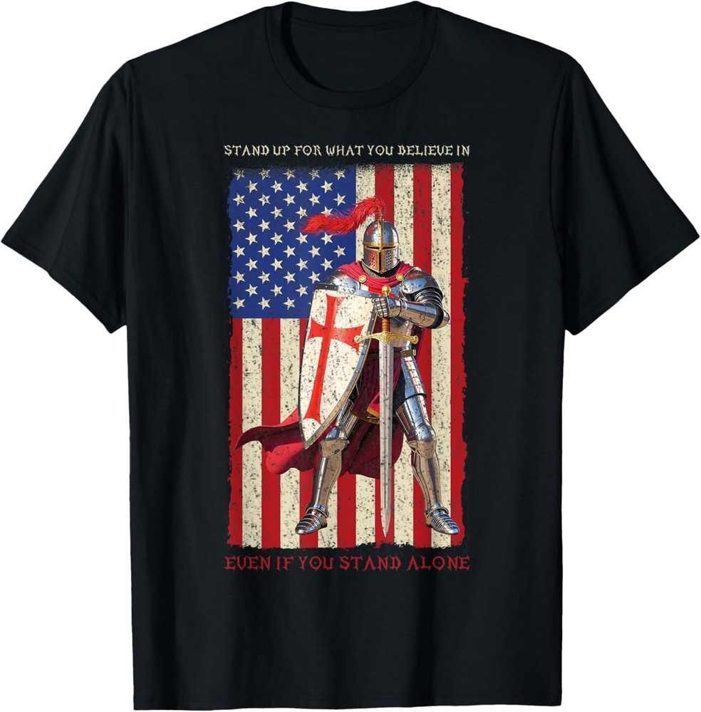 Knights Templar Crusader Medieval American Flag T-Shirt