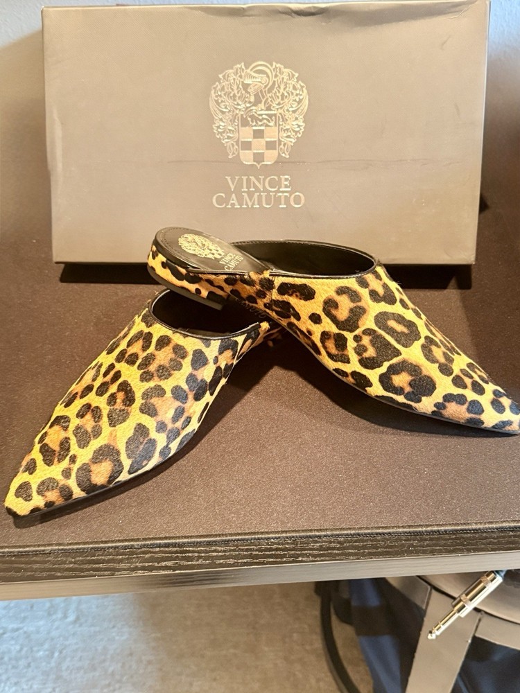 Vince Camuto Animal Print Pointed Toe Slip-On Flats Yellow Black Women