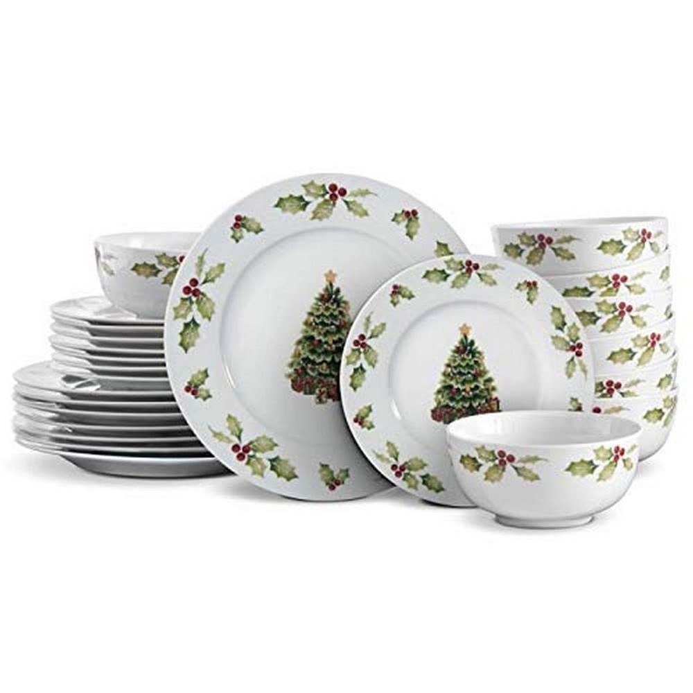 Elegant White Christmas Dinnerware Set for 8 Guests