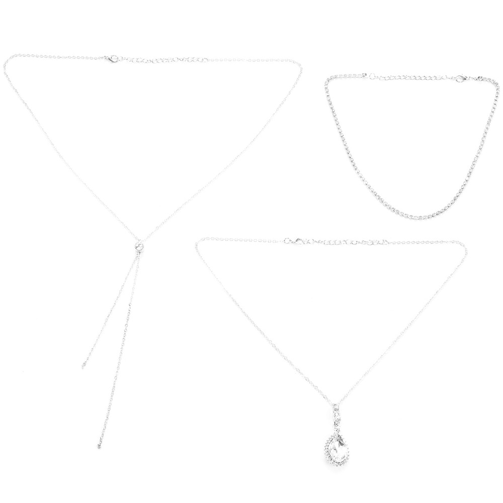 Women  & Pendants 3 multi layer Necklace Water Drop Tassel Charm Bar6985