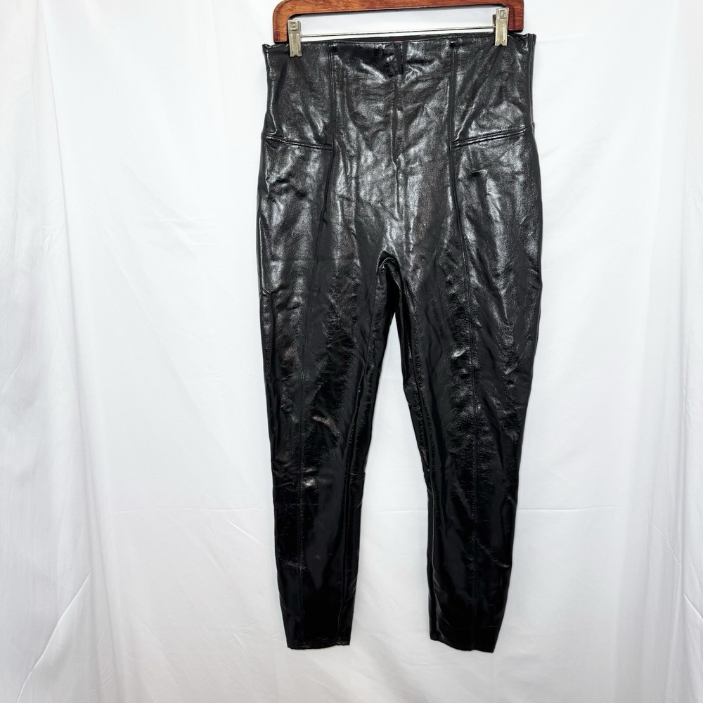 Spanx Faux Leather Leggings Shiny Wet Look Black Size XL 20301R
