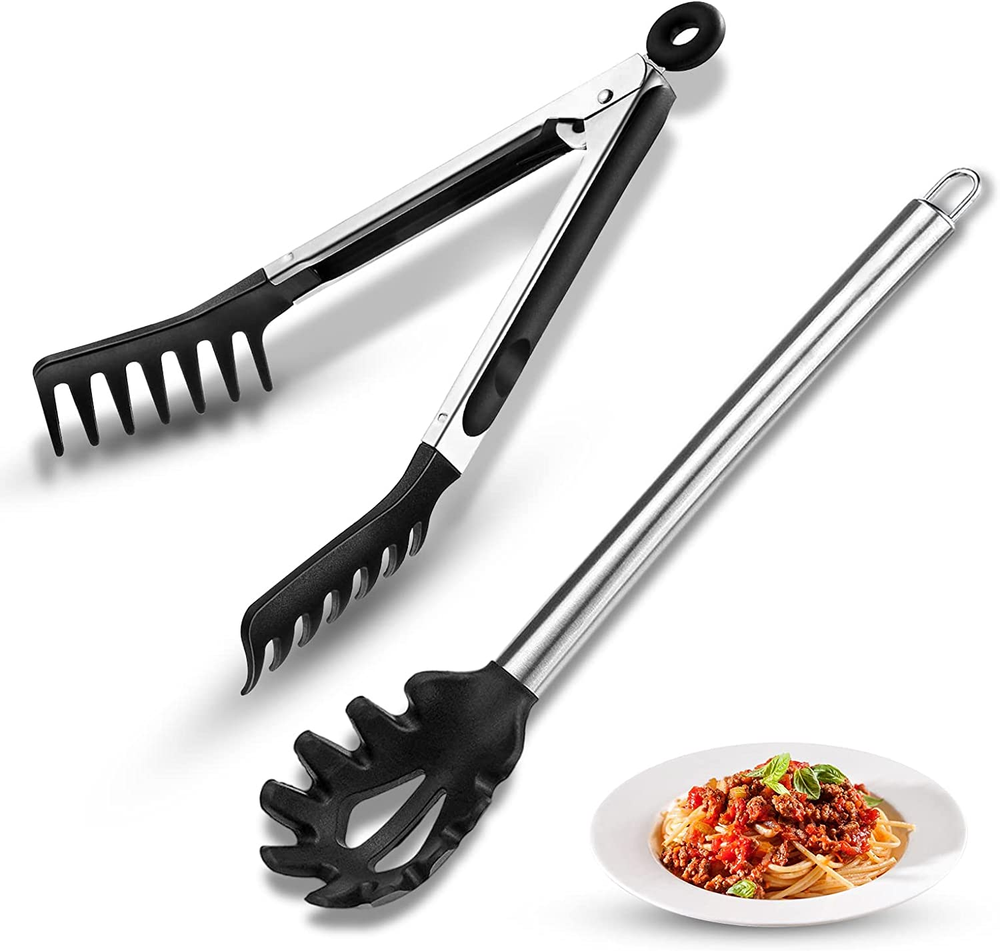 2 Pieces Spaghetti Spoon and Pasta Tong,Non-Stick 13 Inch Silicone Spaghetti For