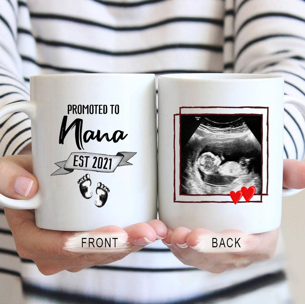 Promoted To Nana Mug Personalized Ultrasound Gift Custom Pregnancy Announcement