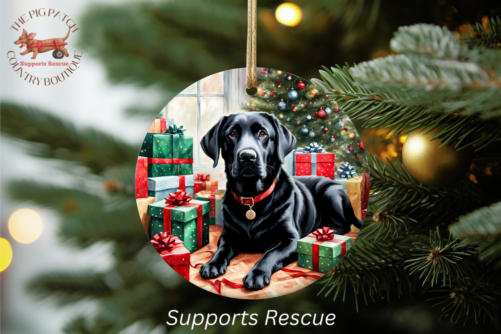 Black Labrador Retriever Dog Christmas Holiday Hanging Ceramic Ornament