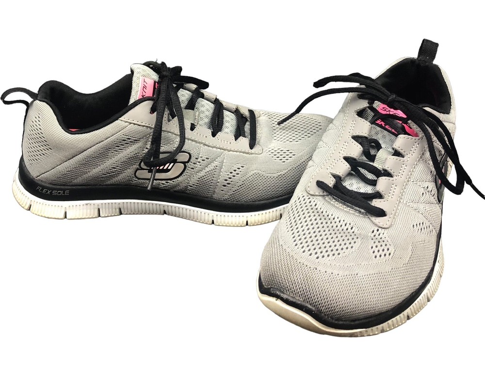 Skechers Women’s Size 8.5 Gray Pink Skech Knit with Flex Sole Sneakers SN11729