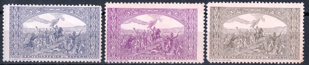 3 vintage poster stamps 1909 Centenary Celebration of the Battle of Aspern /1119