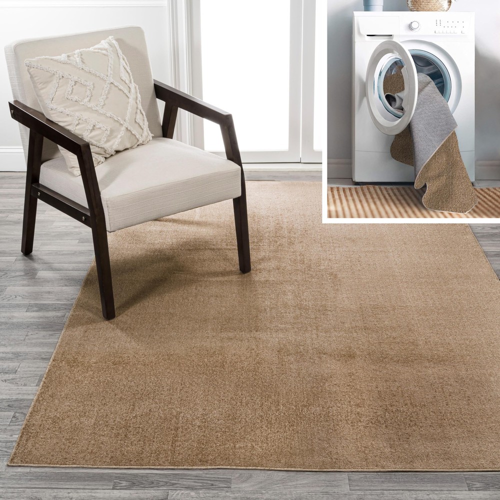 Jonathan Y Twyla Classic Solid Low-Pile Washable Area Rug in Dark Grey
