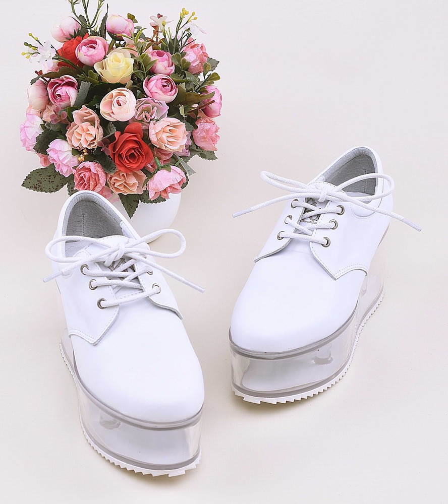 Women's Clear Platform Heel Shoes Transparent Lace-Up Round Toe Casual