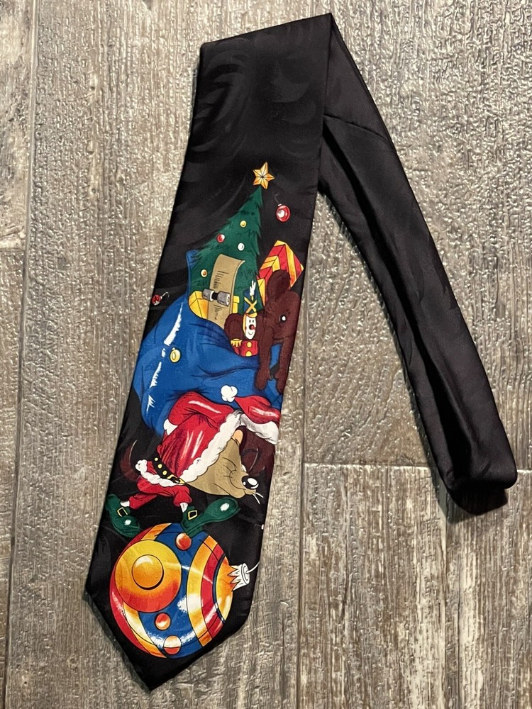 Looney Tunes Mania Christmas Neck Tie  Tazmanian Devil Taz 1997 Silk