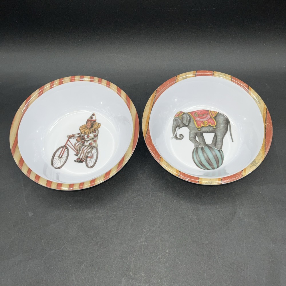 Creative Co-op Lori Siebert Circus Themed Cereal Bowls - Set of 2 NWT 2016