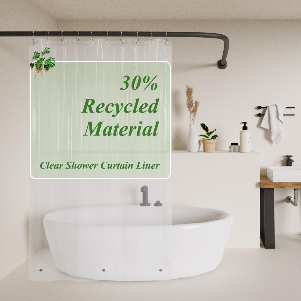 Recycled Clear 5G PEVA Shower Curtain Liners with 3 Magnets, 60 inch Water Pr...