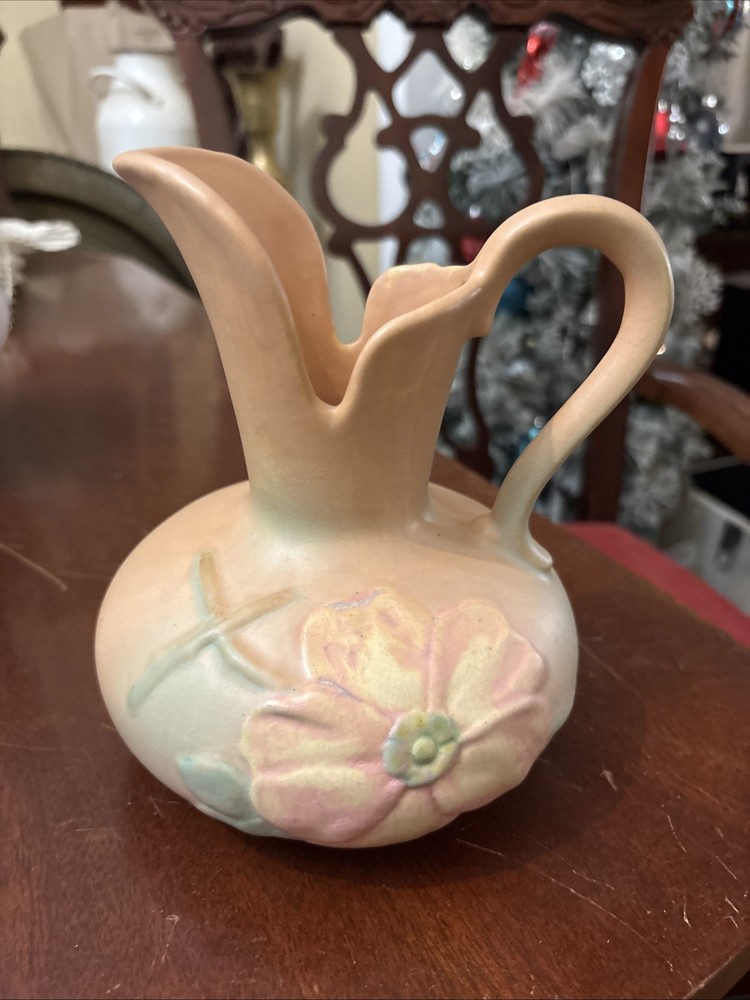 Vintage Weller Pottery vase Pitcher Dogwood Flowers  7