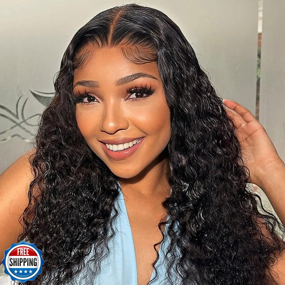 HIRIREMY 18 Inch Deep Wave Bob Lace Front Wig Human Hair Pre Plucked Ready to Wear