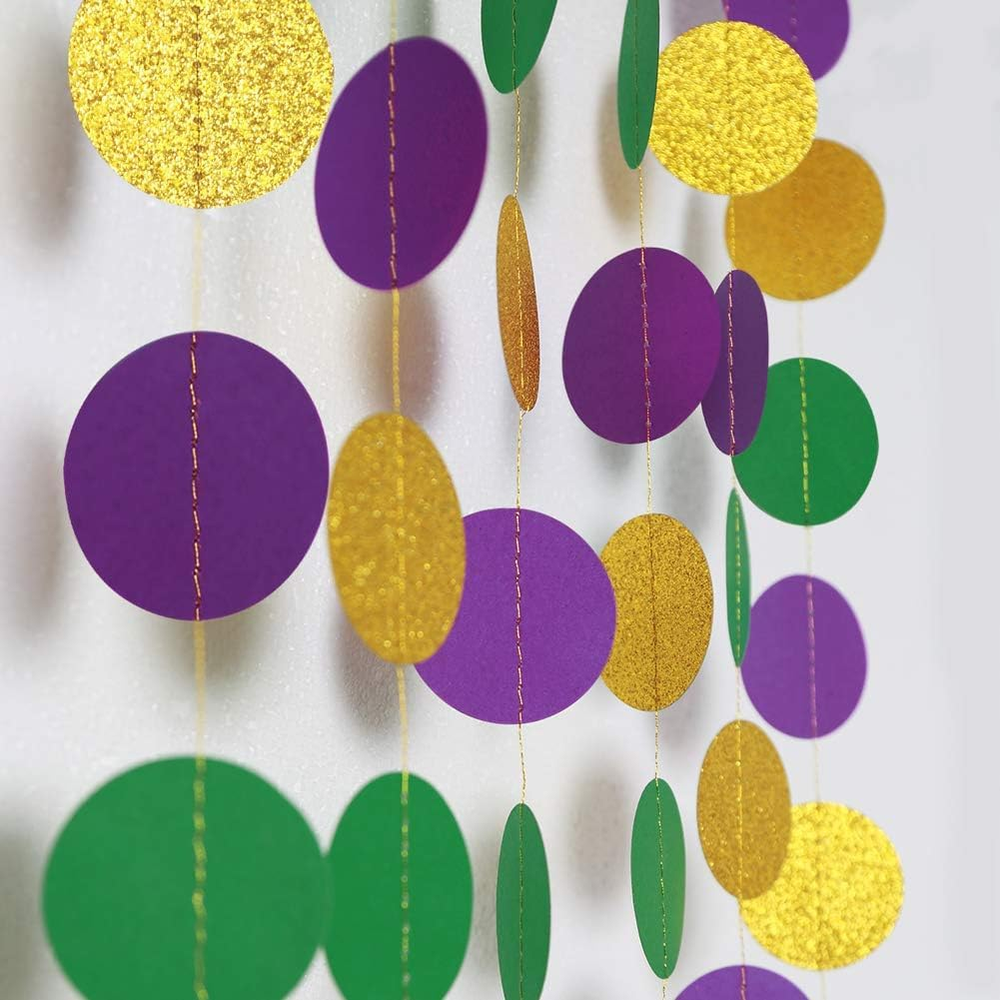 Gold Purple Green Mardi Gras Party Decorations Glitter Dot Garland Circle Stream