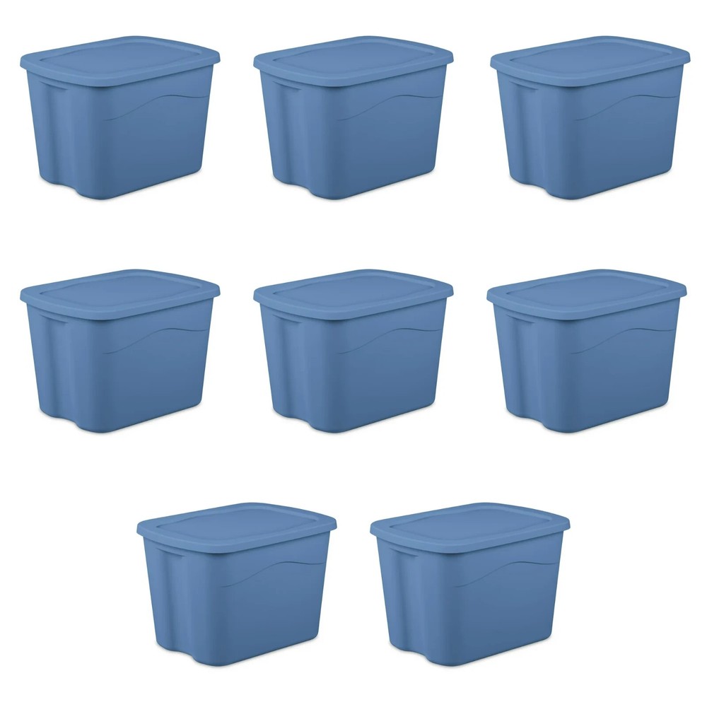 18 Gallon Light Blue Plastic Storage Bins with Snap Lids - 8 Pack