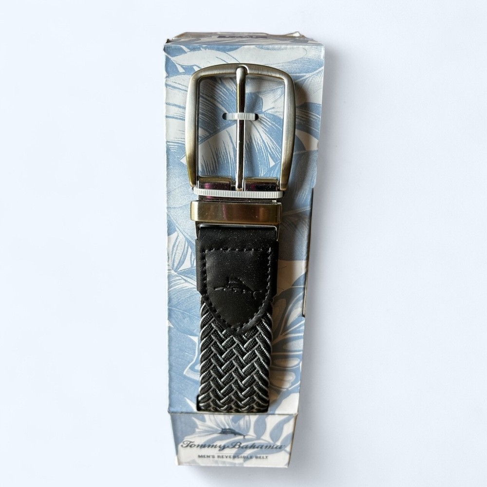 Tommy Bahama Men's Stretch Braided Reversible Belt Black Size L/XL 38-42