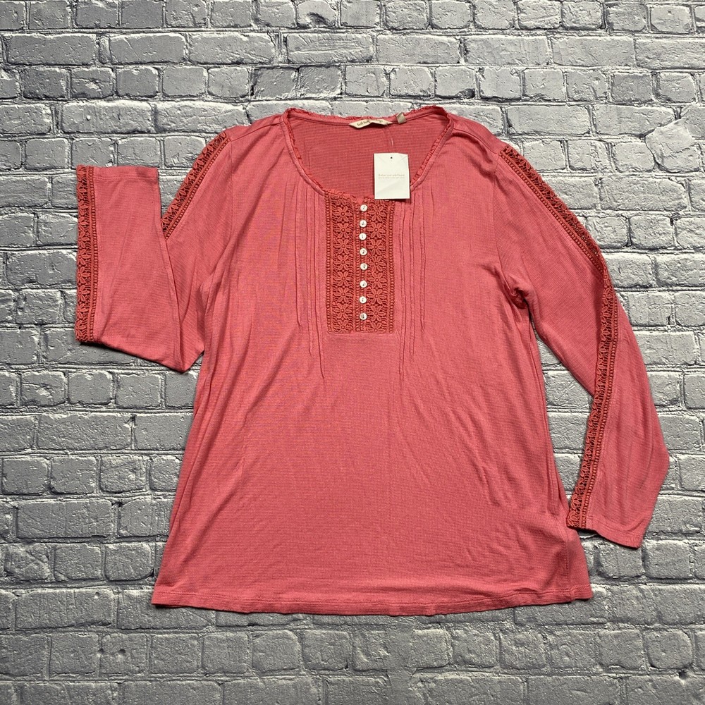 Soft Surroundings Gabby Tee Boho Peasant Sweatshirt Womens Size M Rose Pink $79