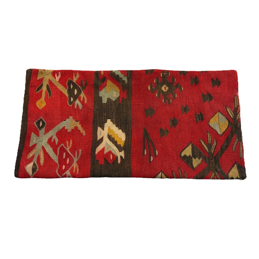 Vintage Turkish Kilim Pillow Cover Wool Anatolian Boho Decor Lumbar 14x28”