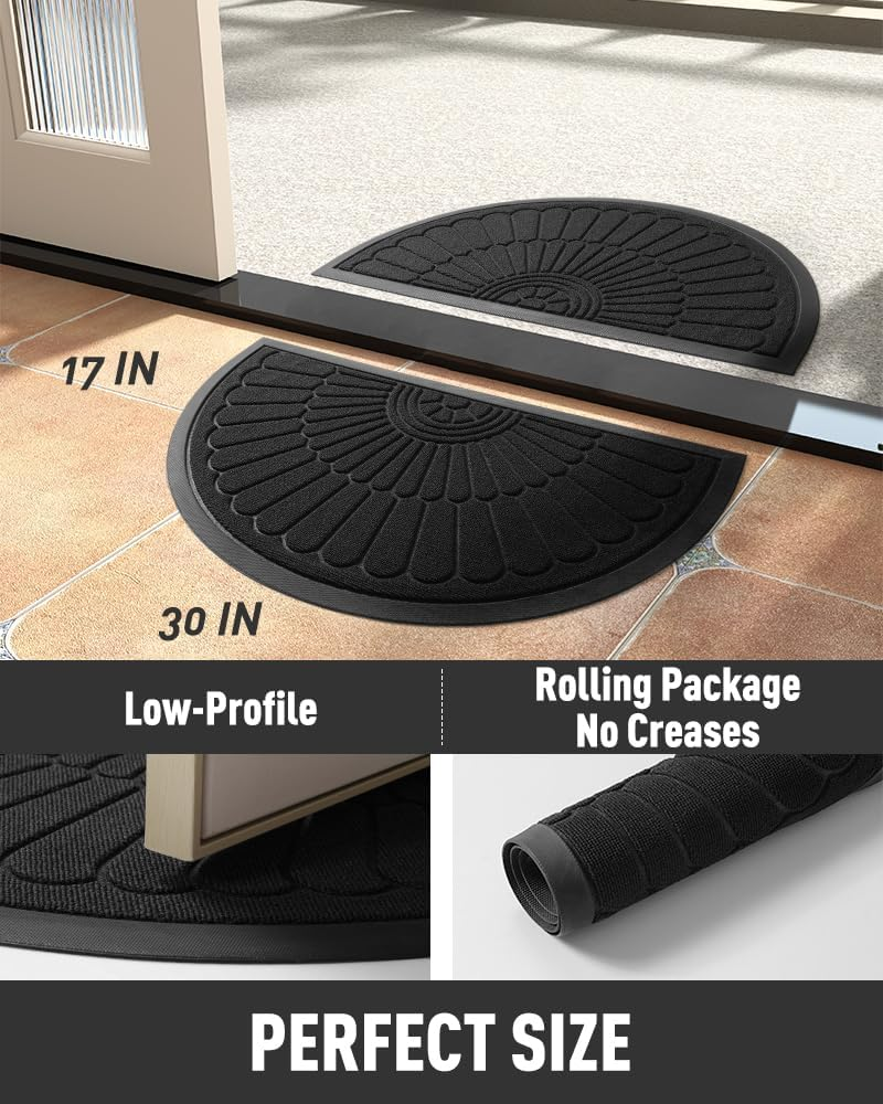 Door Mat Outdoor Indoor Entrance Doormat-Semicircular Durable Rubber Non Slip