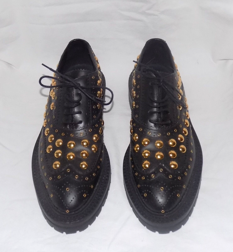 Burberry Black Leather Studded Eyelet Detail Brogue Lace-Up Oxford Shoes 39 EUR