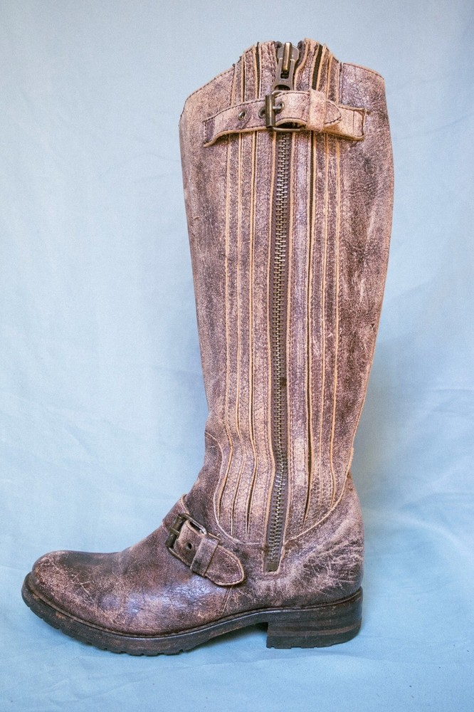 SENDRA Women's Riding Boot Size 6.5 tall distress Crackle Finish Leather Tan