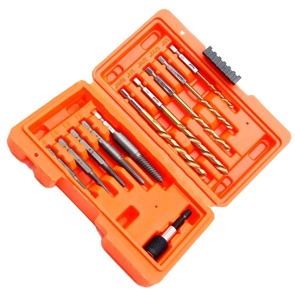 Broken Stud Remover Extractor Set with Easy One-Handed Bit Change and Compact Storage