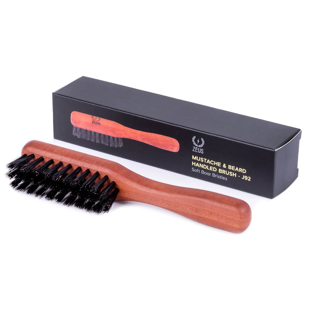 Men's Boar Bristle Beard & Mustache Brush with Soft Bristles and Travel Handle