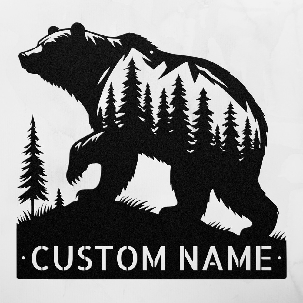 Custom Grizzly Bear Metal Sign - Wildlife Decor Gift for Bear Enthusiasts