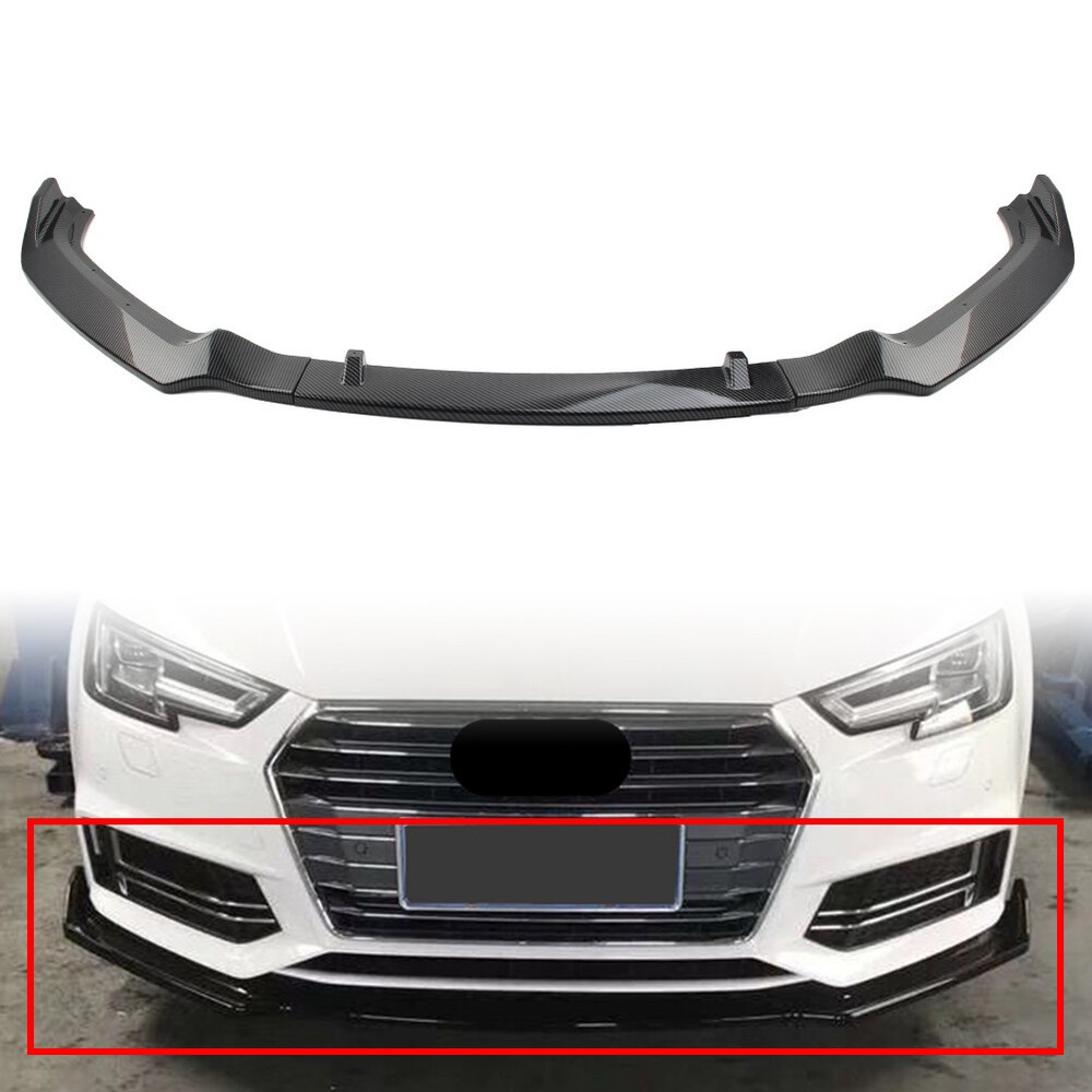 Front Bumper Lips Spoiler Kit Carbon Fiber Fit Audi A4 2017-2019 Car