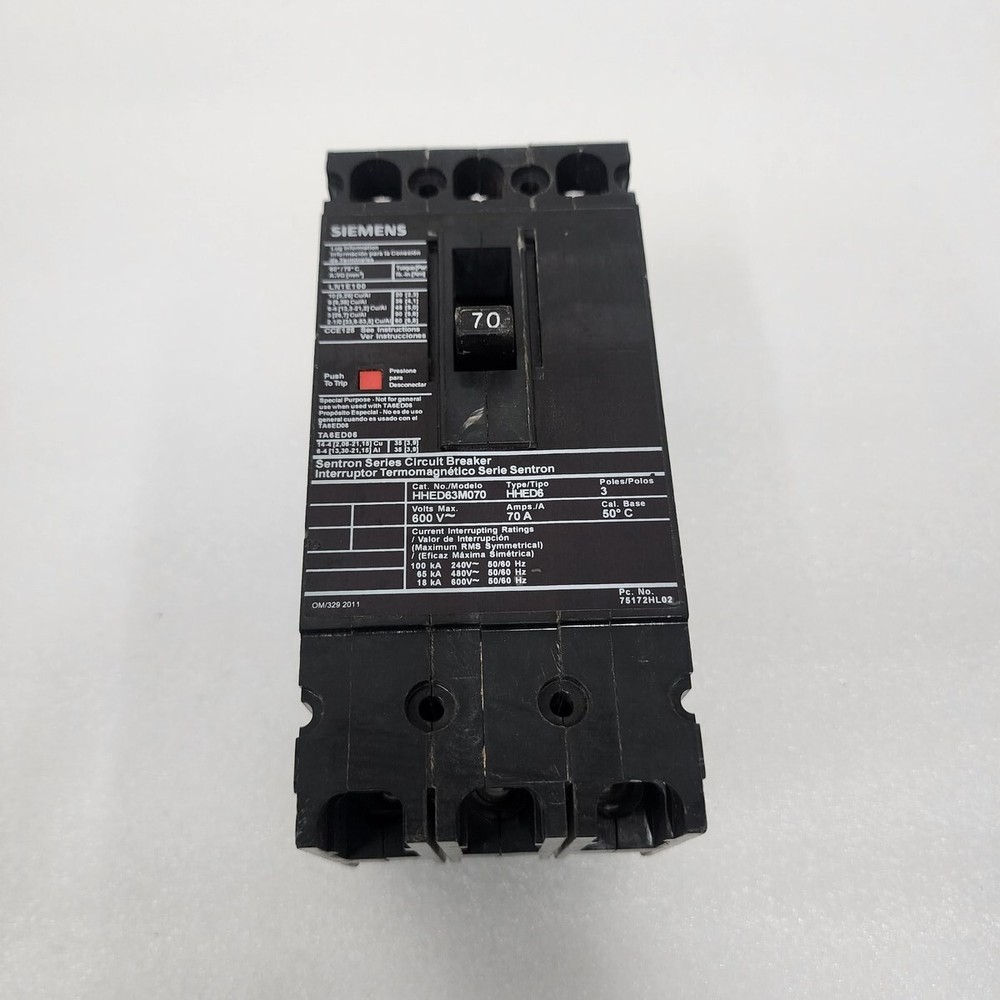 SIEMENS HHED63M070 3-POLE CIRCUIT BREAKER 70A